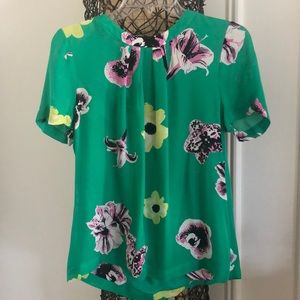 J Crew Kelly Green Floral Silk Blouse